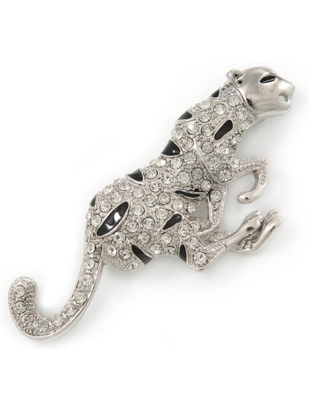 Stunning Large Snow Leopard Diamante Brooch - Rhodium Plated, 85mm Statement